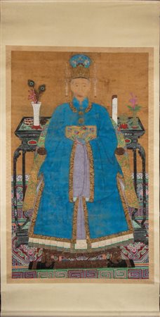  
Dipinto su seta di consorte in trono Cina, dinastia Qing (1644-1912), XVIII secolo
 155 x 96 cm