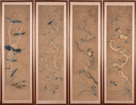  
Quattro dipinti a tempere su carta minhwa Corea, periodo Choson, XIX secolo
 43 x 140 cm
