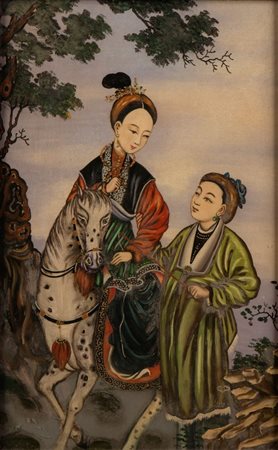  
Dipinto policromo su vetro Cina, fine XIX secolo
 39 x 24 cm