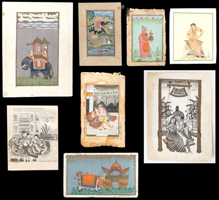  
Otto miniature India, XIX-XX secolo
 32 x 23,5 cm (la più grande)
