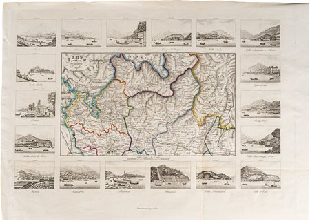 Carta postale dei quattro laghi in Lombardia