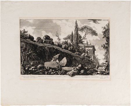 Giovanni Battista Piranesi (Mogliano Veneto (?), 1720 - Roma 1778) - 'Rudera viae Flaminiae' dalla serie 'Campus Martius Antiquae Urbis'