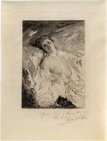 Eugène André Champollion (Embrun, 1848 - Lettret, 1901) - Ritratto di fanciulla adagiata