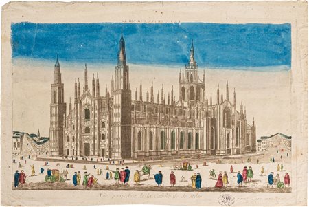 Louis-Joseph Mondhare (1734 - 1749) - Vue perspective de la Cathédrale de Milan. Original 18th Century vue optique. </br>Mondhare, Louis-Joseph, editeur