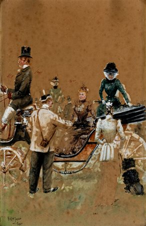 Felix Jansé (Parigi, seconda metà del XIX secolo) - Passaggio della carrozza nelle vie di Parigi