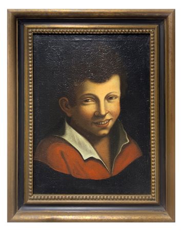 Antonio  Amorosi (attribuito a) (Comunanza 1660 - 1738 Roma)  - Volto di ragazzo con bavero bianco su abito rosso.