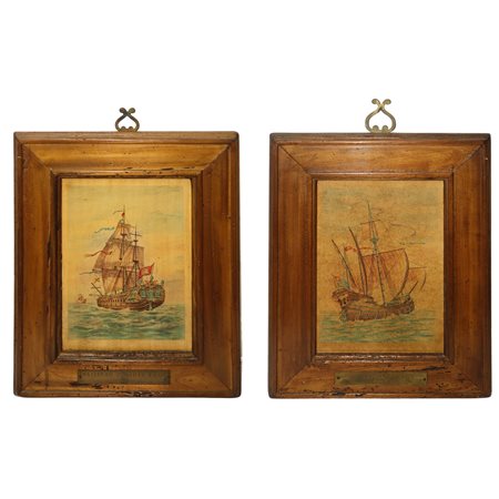 Coppia di quadri raffiguranti velieri