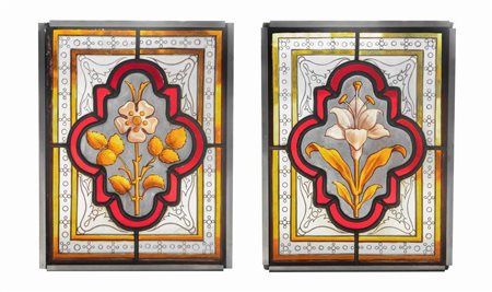 Coppia di vetri piombati, 19° secolo