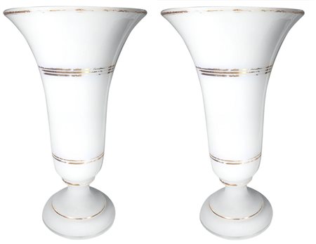 Coppia vasi in opaline. XX Secolo. H cm 35