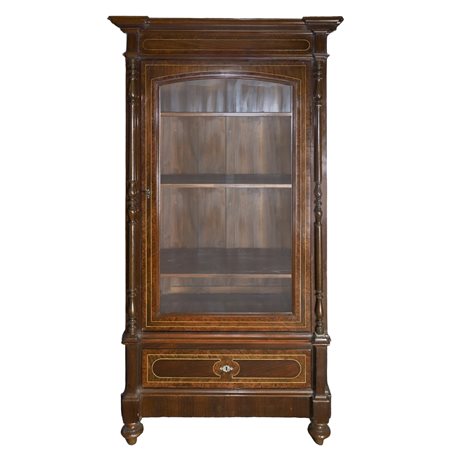 Credenza a vetri in palissandro,acero e bosso con colonnine ai lati, 19° secolo