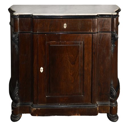 Etagere con marmo bianco al piano, cassetto sottopiano e sportello, 19° secolo 