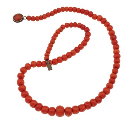 Collana con boules di corallo a scalare fermezza in argento, gr. 80,4 cm 60,3...