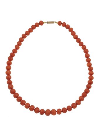 Collana con boules di corallo a scalare fermezza in oro giallo 750/1000, gr....
