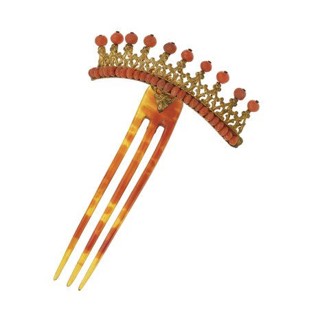 Pettine con boules in corallo montatura in metallo dorato, gr. 8,2 length cm...