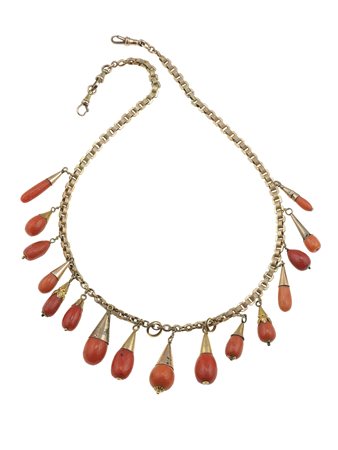 Girocollo con pendenti in corallo montature in oro 14Kt. Rimaneggiato, gr....