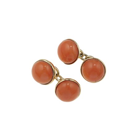 Bottoni da polso con corallo taglio cabochon montatura in oro giallo...