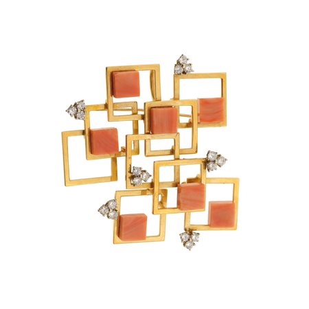 Costanino Repossi. Spilla con coralli e diamanti montatura in oro giallo...
