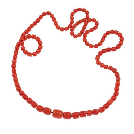 Collana con barilotti in corallo a scalare priva di fermezza, gr. 56,4 cm...