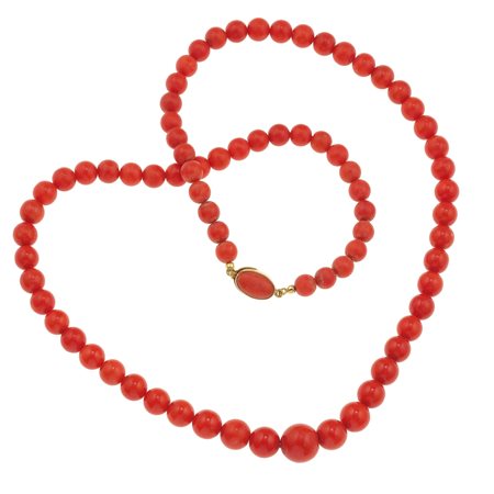 Collana con boules di corallo a scalare montatura in oro giallo 750/1000, gr....