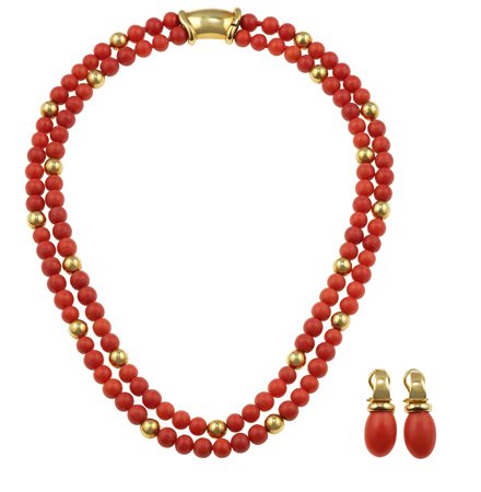 Demi-parure composta da girocollo ed orecchini con corallo fermezza e...