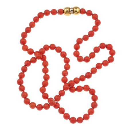 Sautoir con boules di corallo fermezza in oro giallo 750/1000, gr. 85,2 cm...