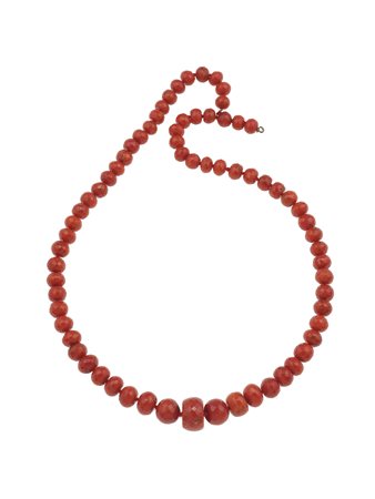 Collana con boules di corallo a scalare priva di fermezza, gr. 68,0 cm 54,5...