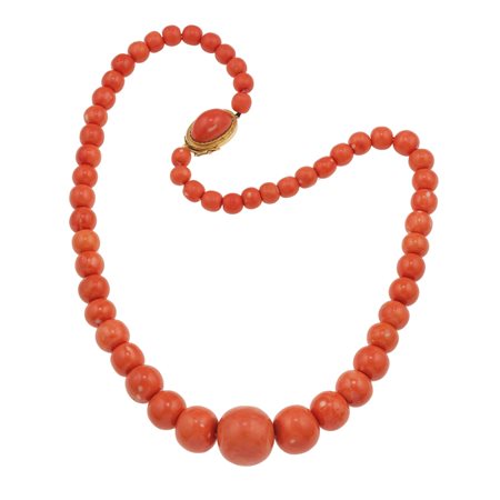 Collana con boules di corallo arancio a scalare fermezza in oro giallo...