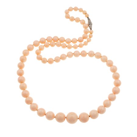 Collana con boules di corallo rosa fermezza in oro bianco 750/1000 con...