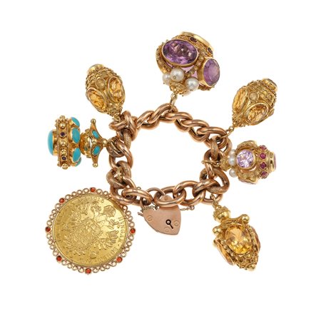Bracciale con grandi charms montatura in oro 9Kt ed oro giallo 750/1000...