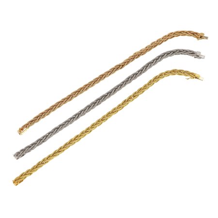 Tre bracciali oro tre colori 750/1000, gr. 86,6 each one cm 19,0...