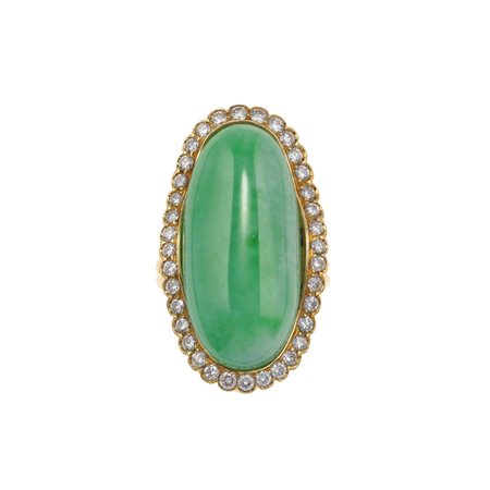 Anello con giadeite 'Fei Cui tipo A' e diamanti montatura in oro giallo...