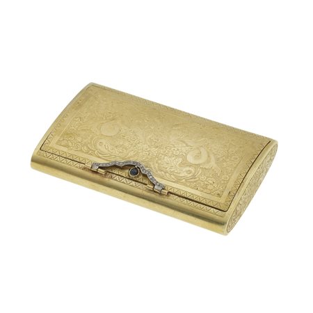 Portacipria con rubini, zaffiro e rosette di diamanti oro giallo 750/1000....