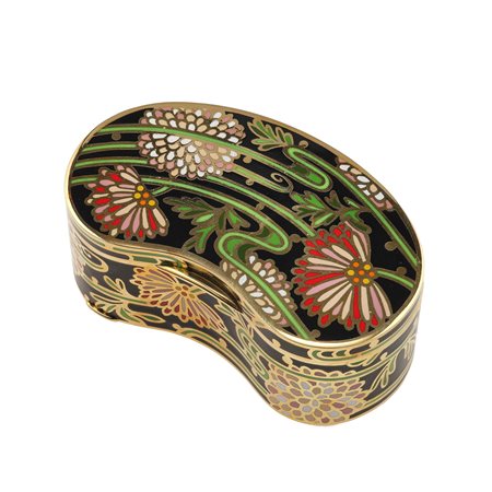 Scatola decorata con smalti policromi oro giallo 750/1000, gr. 353,6...