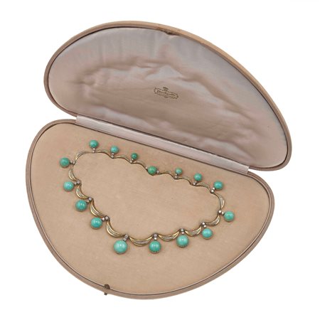 Martignetti. Girocollo con turchesi e diamanti montatura in oro giallo ed oro...