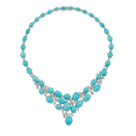 Girocollo con turchesi e diamanti montatura in oro bianco 750/1000, gr. 76,0...