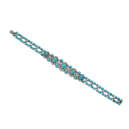 Pederzani. Bracciale con turchesi e diamanti montatura in oro bianco...
