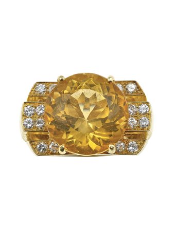 David Webb. Anello con grande quarzo citrino e diamanti montatura in oro...