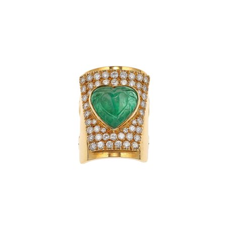 Costantino Repossi. Anello con diamanti e smeraldo taglio cuore, inciso...