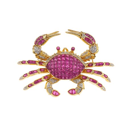 Boucheron, Paris. Spilla 'granchio' con rubini e diamanti montatura in oro...