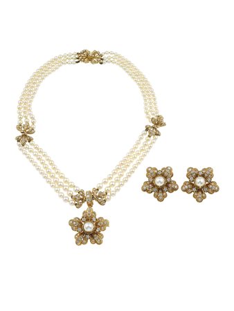 Demi-parure composta da collana ed orecchini con perle coltivate e diamanti...