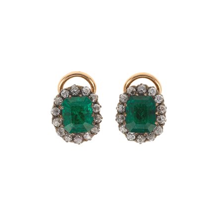 Orecchini con smeraldi e diamanti montature in oro giallo 750/1000 ed...