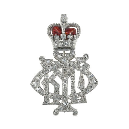 Spilla Regimental con iniziali montatura in platino ed oro 750/1000 con...