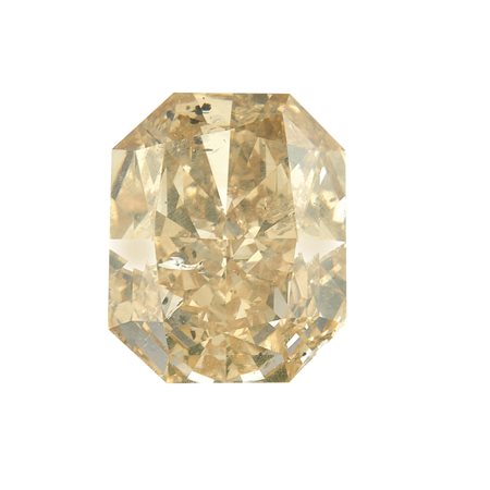 Diamante fancy orangeish yellow, taglio rettangolare a faccette e gradini, di...