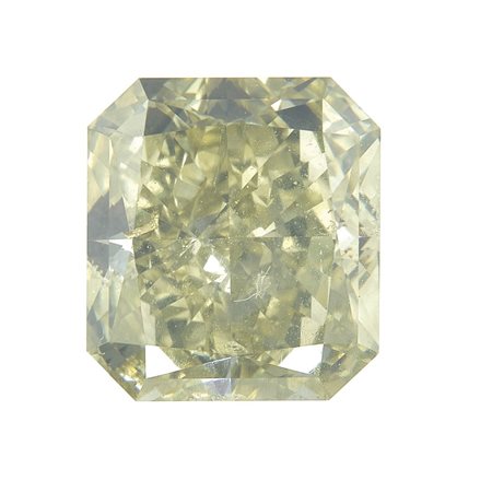 Diamante, fancy greenish yellow, taglio rettangolare a faccette e gradini, di...