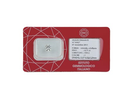 Diamante taglio rotondo a brillante di ct 0.72, colore I, caratteristiche...