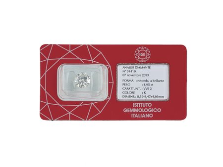 Diamante taglio rotondo a brillante di ct 1.95, colore K, caratteristiche...