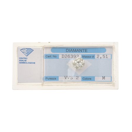 Diamante taglio brillante id ct 2.51, colore M, caratteristiche interne VVS2,...