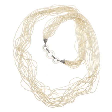 Sautoir con seed pearls, inserto con cristallo di rocca e piccoli diamanti...