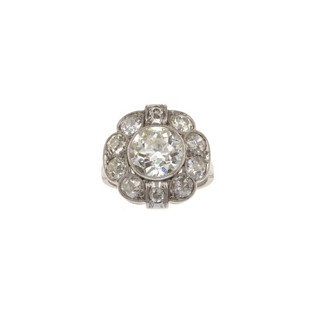 Anello con diamante centrale di vecchio taglio di ct 2.30 circa e diamanti a...