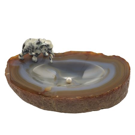 Alfredo Ravasco. Portaoggetti in agata con 'elefante' in argento, smalti...